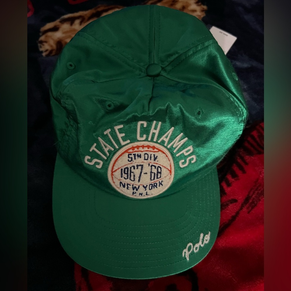 New Ralph Lauren Polo Chenille New York State Champs Patch Satin Baseball Cap